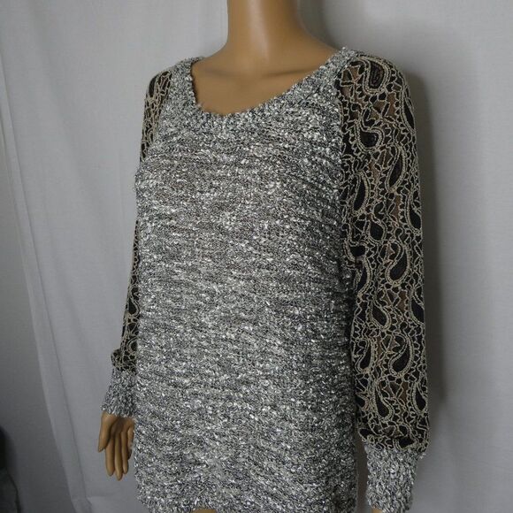 Escio Marled Knit Sweater Crew Scoop Neck Paisley Pullover Large - Picture 2 of 9